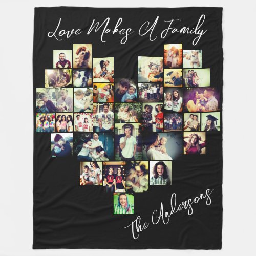 Heart shaped photo collage picture grid fleece blanket