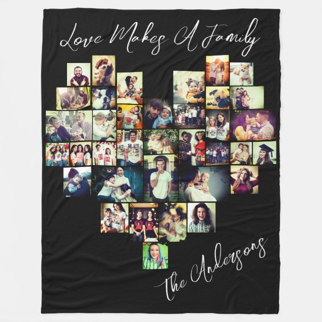 Heart shaped photo collage picture grid fleece blanket (Front)