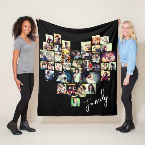 Heart shaped photo collage picture grid fleece blanket