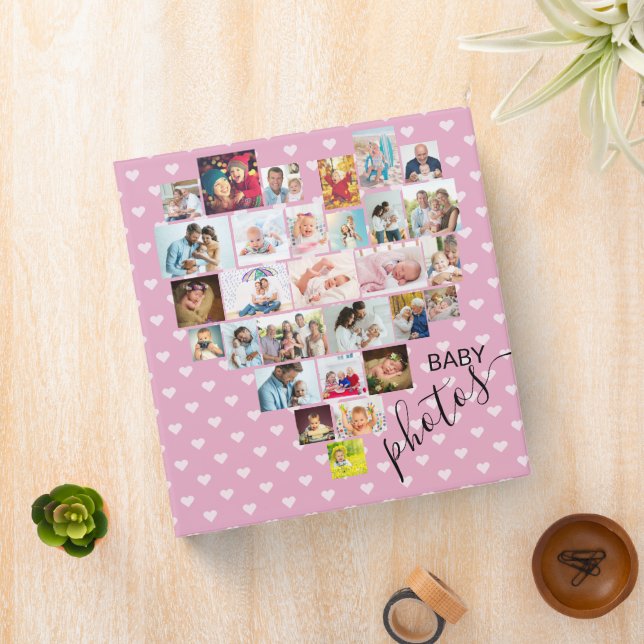 Heart Shaped Photo Collage Pink Baby Picture 3 Ring Binder (In Situ)