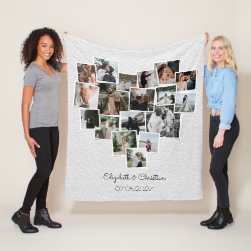 Heart Shaped Photo Collage Romantic Wedding Fleece Blanket