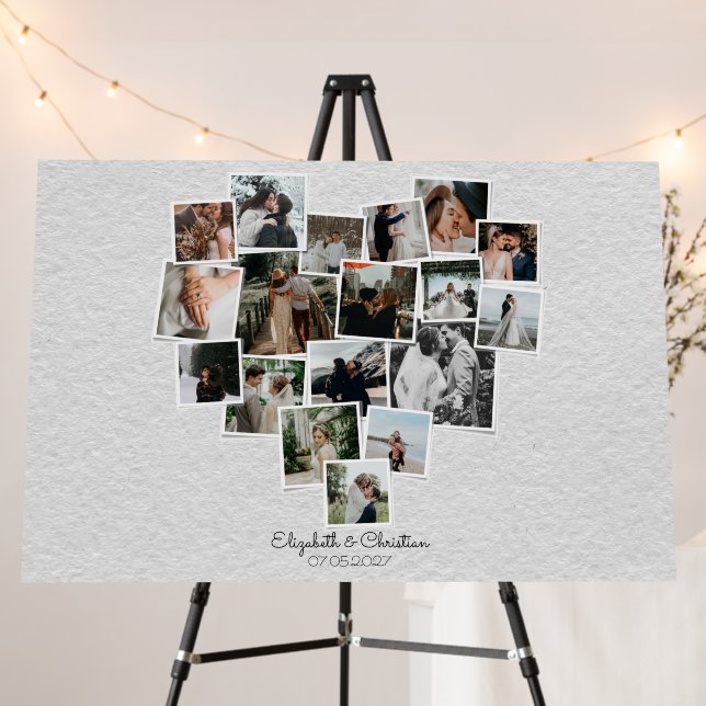 Heart Shaped Photo Collage Romantic Wedding Foam B Board (In Situ (Stand))