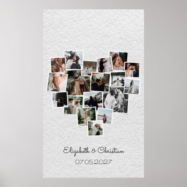 Heart Shaped Photo Collage Romantic Wedding  Poster (Front)