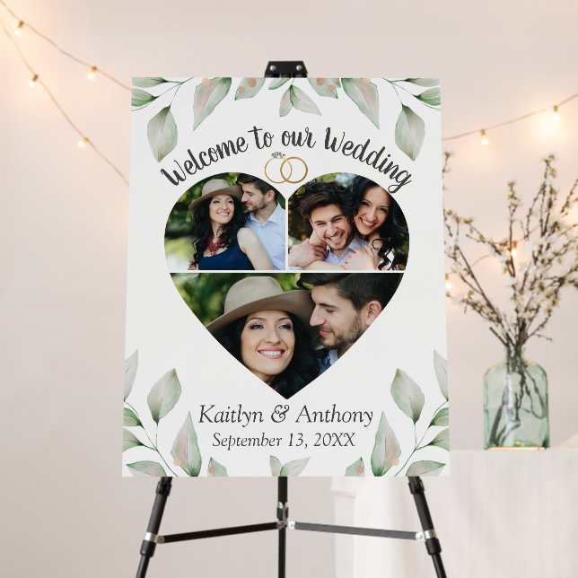 Heart Shaped Photo Collage Wedding Welcome Foam Board (In Situ (Stand))
