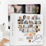 Heart Shaped Photo Collage White Wedding 3 Ring Binder<br><div class="desc">Heart Shaped Photo Collage to customize with 29 of your favorite wedding pictures. Your wedding photos are displayed in a mix of square, landscape and portrait formats to automatically form the heart shaped photo collage. The front cover is lettered with "our wedding" in modern typography and elegant script and you...</div>