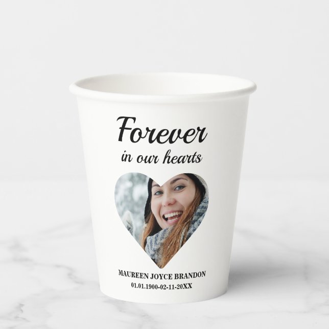 Heart shaped photo Forever in our hearts Paper Cups (Front)