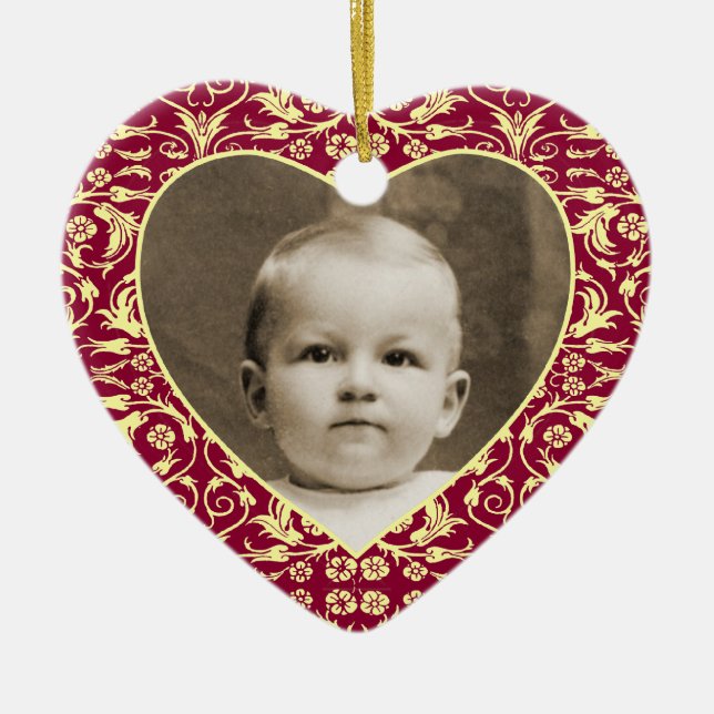 Heart Shaped Photo Frame Floral Ceramic Ornament (Front)
