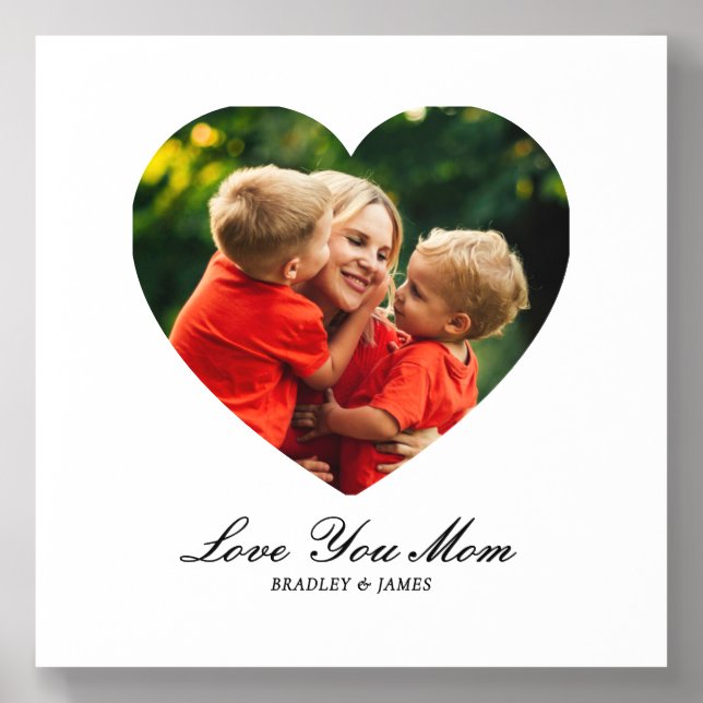 Heart Shaped Photo Love You Mom Personalized Acrylic Photo Tile (Front Set)