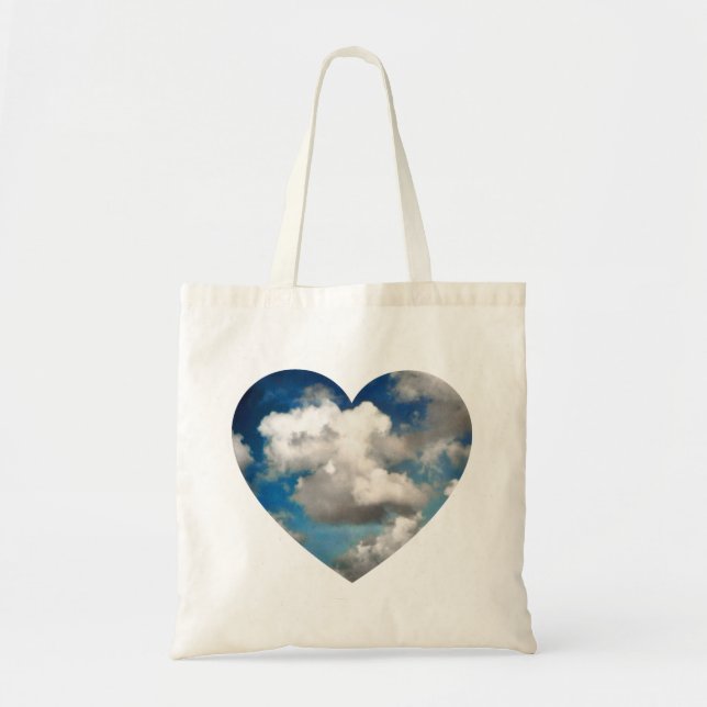 heart shaped photo of serene blue sky with clouds tote bag (Front)