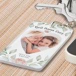 Heart Shaped Photo Script Best Nana Ever Keychain<br><div class="desc">Create a heart-shaped photo keychain for the BEST NANA EVER (or GRANDMA, GIGI, MIMI, etc. as the title is editable) featuring watercolor greenery with a pink floral accent and suggested editable text in modern handwritten script in charcoal gray against a white background. Makes a memorable Mother's Day, Grandparent's Day or...</div>