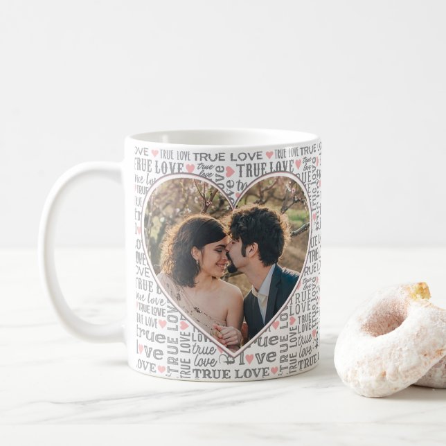 Heart Shaped Photo True Love Valentines or Wedding Coffee Mug (With Donut)