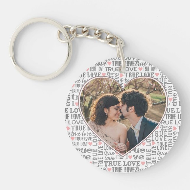 Heart Shaped Photo True Love Valentines or Wedding Keychain (Front)