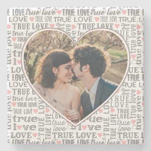 Heart Shaped Photo True Love Valentines or Wedding Stone Coaster