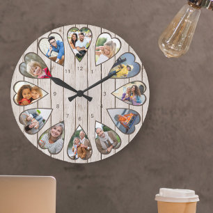 Heart Shaped Photos Light Wood Large Clock