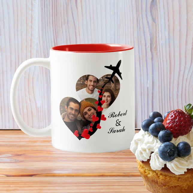 Heart shaped Photos,Names,Airplane,Valentine's Day Two-Tone Coffee Mug (Creator Uploaded)