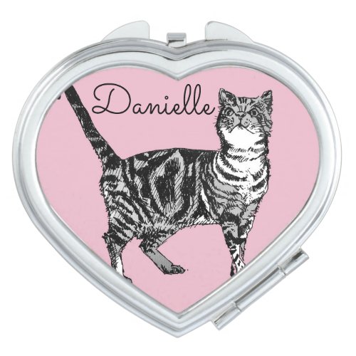 Heart Shaped Pink Tabby Cat Name Compact Mirror