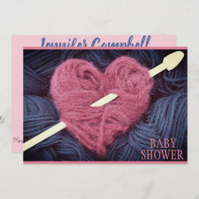 heart-shaped pink yarn baby girl shower invitation