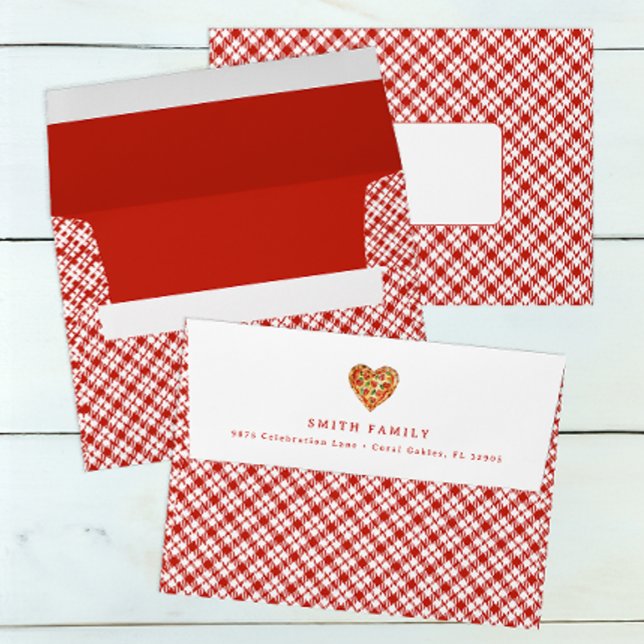 Heart-Shaped Pizza Baby Shower Envelope with Red P (Fun Pizza Party Envelope)