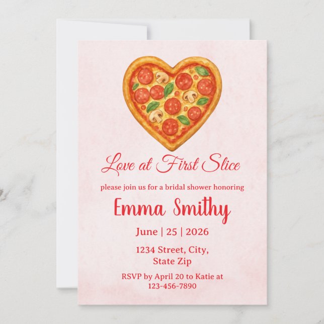 Heart Shaped Pizza Bridal Shower Invitation (Front)