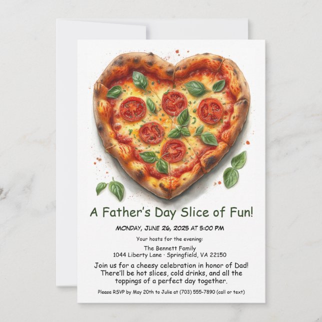 Heart-Shaped Pizza Party – Editable Father’s Day  Invitation (Front)