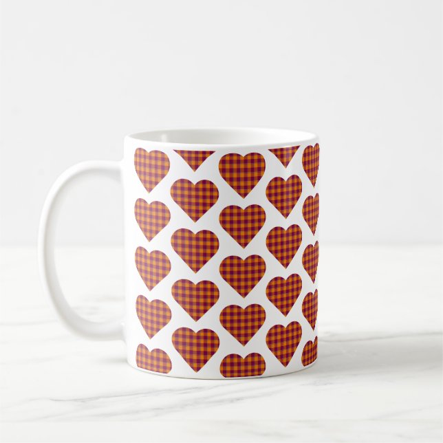 Heart Shaped Plaid Orange Maroon Burgundy Coffee Mug (Left)