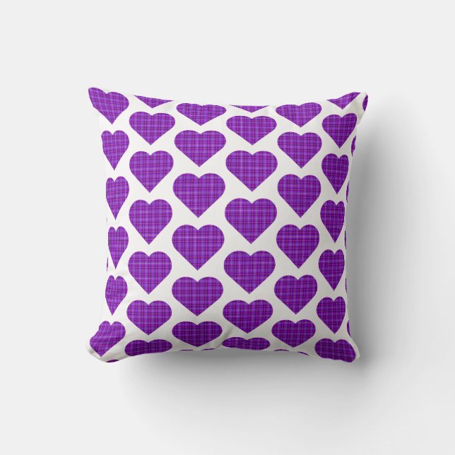 Heart Shaped Plaid Purple Pink Black Throw Pillow (Front)