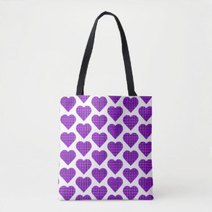 Heart Shaped Plaid Purple Pink Black Tote Bag