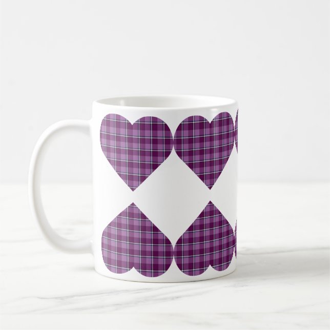 Heart Shaped Plaid Purple Pink Coffee Mug (Left)