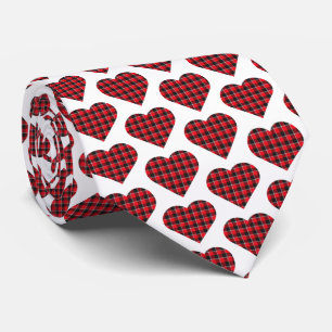 Heart Shaped Plaid Red Black Buffalo Neck Tie