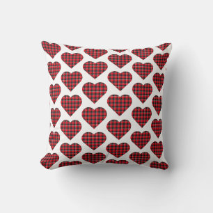 Heart Shaped Plaid Red Black Buffalo Throw Pillow