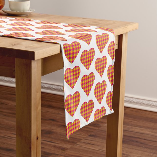 Heart Shaped Plaid Yellow Pink Preppy Table Runner (In Situ)