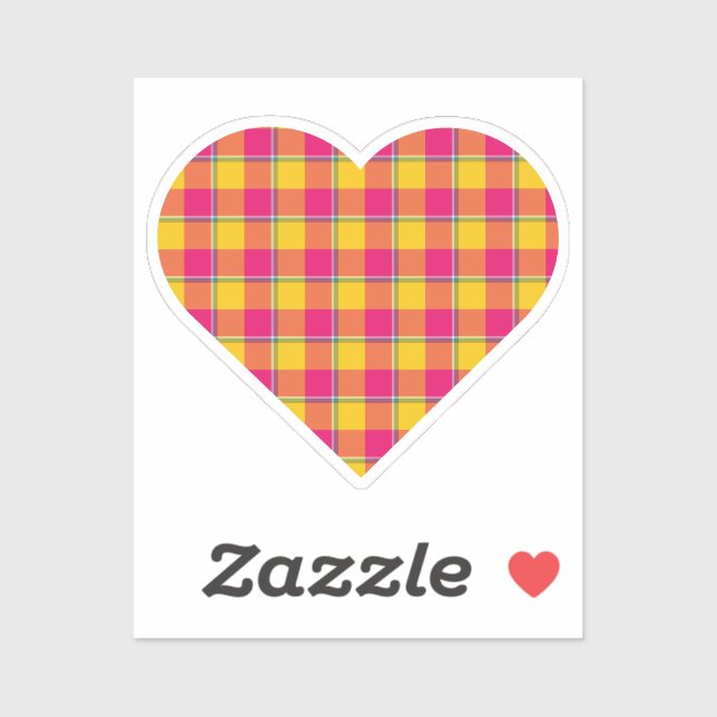 Heart Shaped Plaid Yellow Pink Sticker (Sheet)
