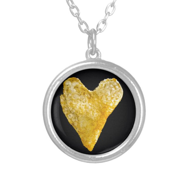 Heart Shaped Potato Chip Silver Plated Necklace (Front)