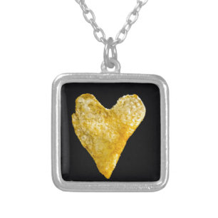 Heart Shaped Potato Chip Silver Plated Necklace