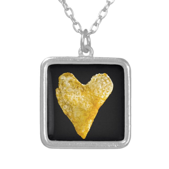 Heart Shaped Potato Chip Silver Plated Necklace (Front)