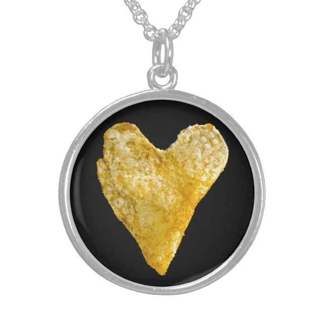 Heart Shaped Potato Chip Silver Plated Necklace (Front)