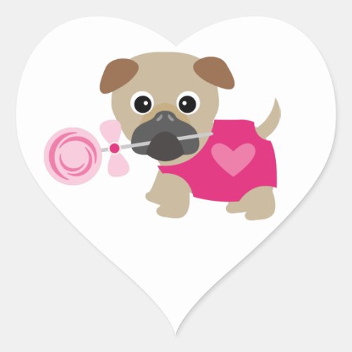 Heart_Shaped Pug Valentine Lollipop Stickers