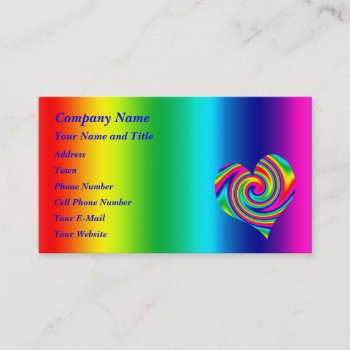Heart Shaped Rainbow Twirl Business Card by GardenOfLife at Zazzle