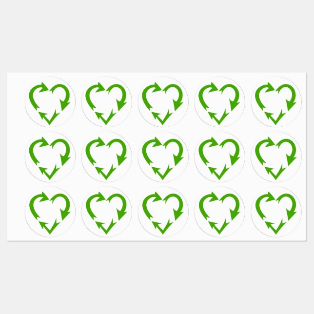 Heart Shaped Recycle Symbol  Labels (Sheet)