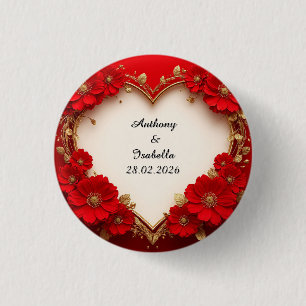 Heart-Shaped Red Floral Frame with Glitter Button