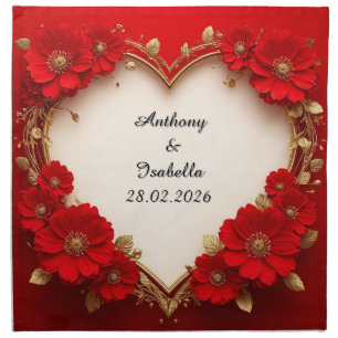 Heart-Shaped Red Floral Frame with Glitter Cloth Napkin