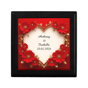 Heart-Shaped Red Floral Frame with Glitter Gift Box