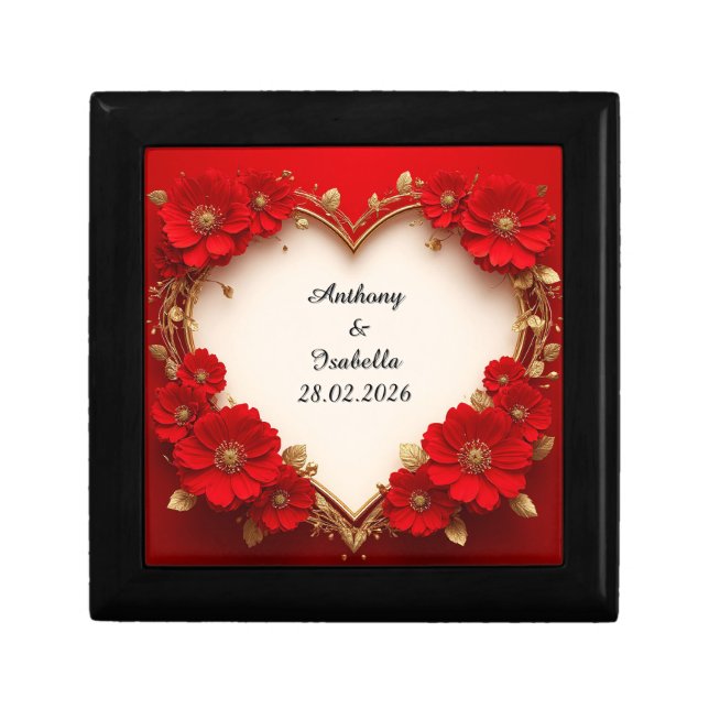 Heart-Shaped Red Floral Frame with Glitter Gift Box (Front)
