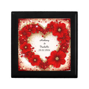 Heart-Shaped Red Floral Frame with Glitter Gift Box