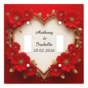 Heart-Shaped Red Floral Frame with Glitter Light Switch Cover