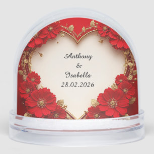 Heart-Shaped Red Floral Frame with Glitter Snow Globe