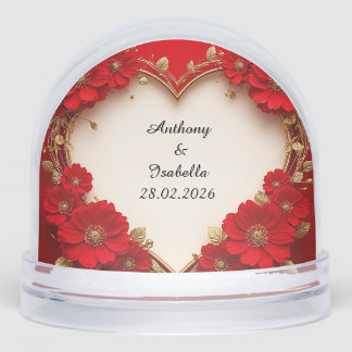 Heart-Shaped Red Floral Frame with Glitter Snow Globe