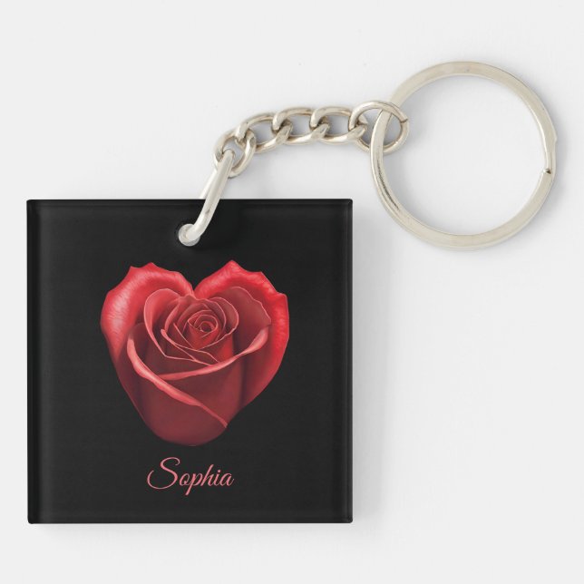 Heart Shaped Red Rose- Keychain (Back)