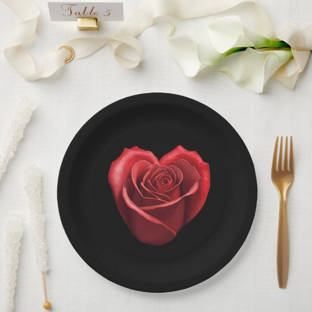 Heart Shaped Red Rose- Paper Plates (Wedding)