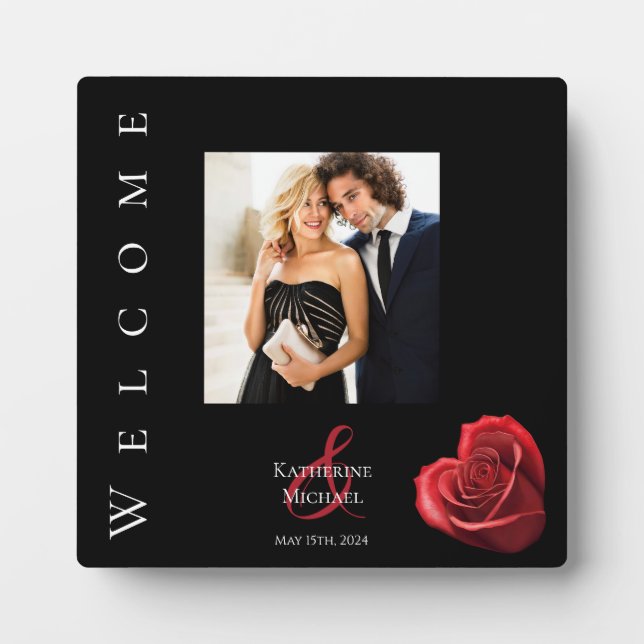 Heart Shaped Red Rose-Photo Wedding-Table Sign- Plaque (Front)